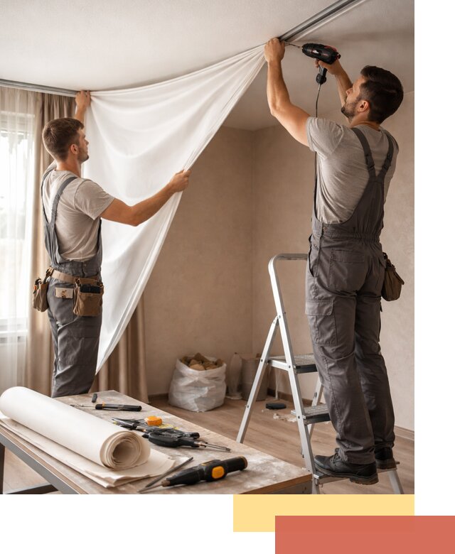 Замена полотна натяжного потолка в Кургане быстро и качественно