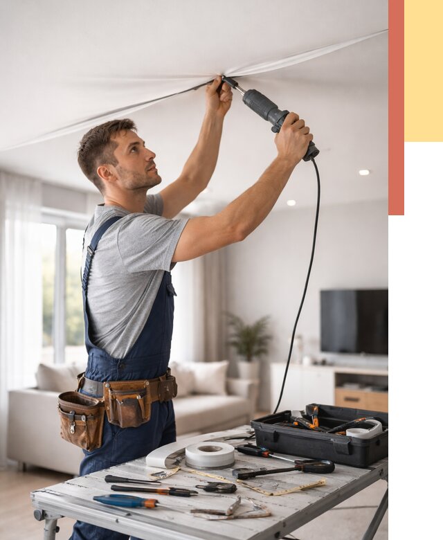 Ремонт натяжных потолков в Кургане от 9794 руб. под ключ — ОТДЕЛОЧНИК-Крг