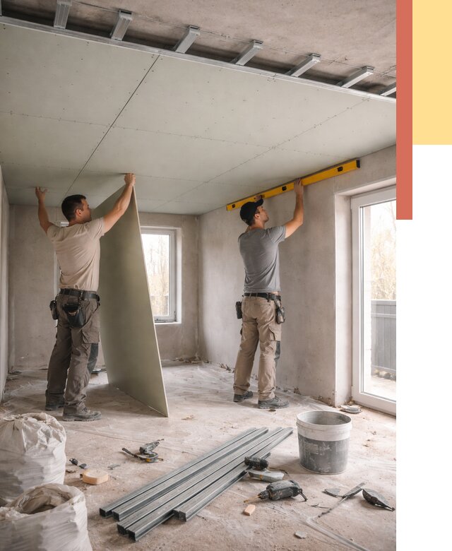 Одноуровневый потолок из гипсокартона в Кургане от 773 руб. — монтаж под ключ | ОТДЕЛОЧНИК-Крг