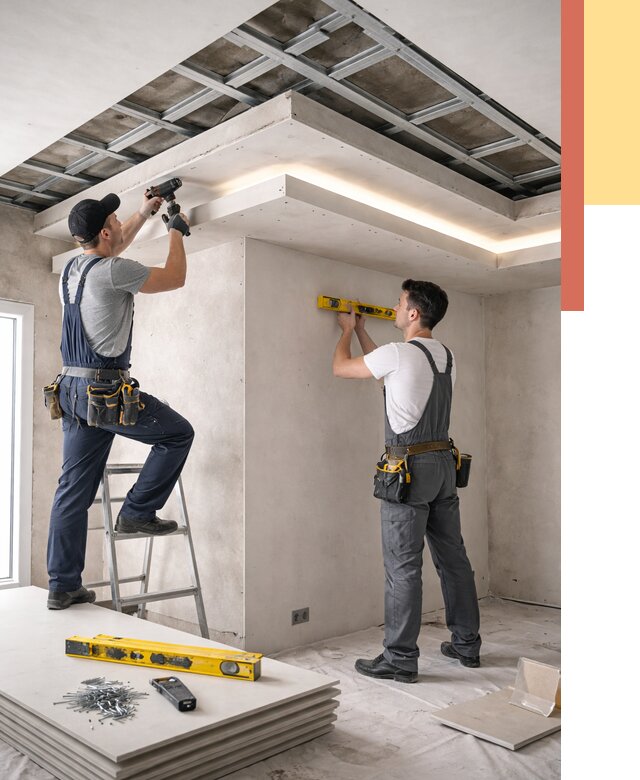 Двухуровневый потолок из гипсокартона в Кургане от 1495 руб. под ключ | ОТДЕЛОЧНИК-Крг