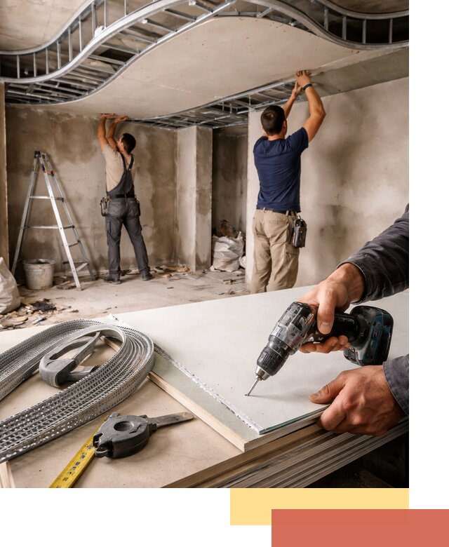 Криволинейный потолок из гипсокартона в Кургане — монтаж и отделка