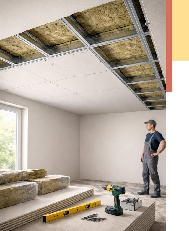 Звукоизоляция потолка ГКЛ в Кургане от 979 руб. — монтаж под ключ | ОТДЕЛОЧНИК-Крг