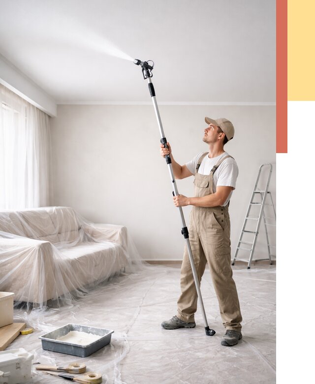 Покраска потолка краскопультом в Кургане от 4639 руб. быстро и недорого | ОТДЕЛОЧНИК-Крг