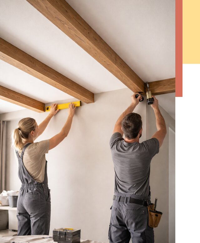 Монтаж декоративных балок на потолок в Кургане от 4330 руб. — ОТДЕЛОЧНИК-Крг